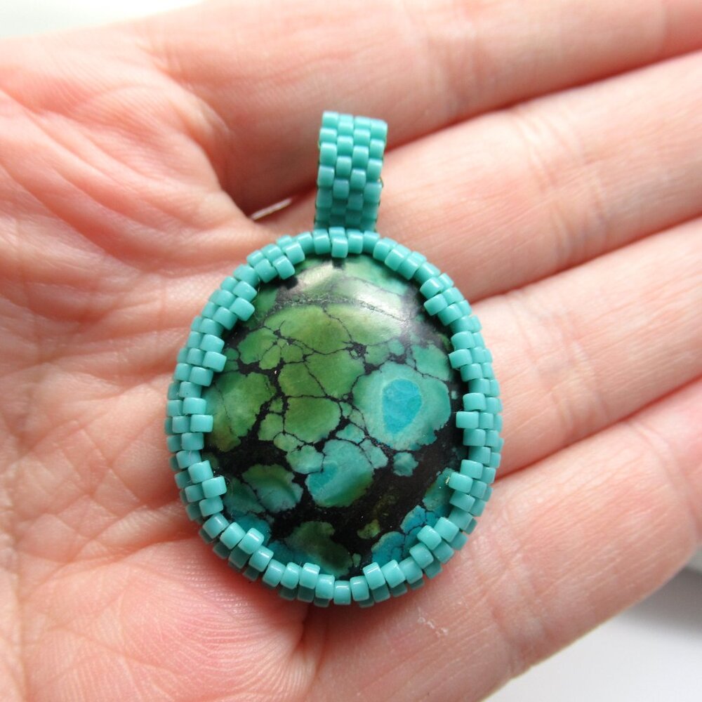 Handstitched Turquoise pendant - Picture 7 of 12